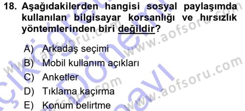 E-İş Süreçleri Dersi 2015 - 2016 Yılı (Final) Dönem Sonu Sınav Soruları 18. Soru