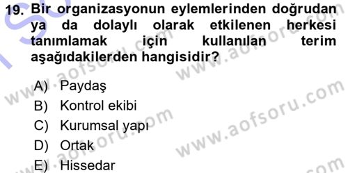 E-İş Süreçleri Dersi 2015 - 2016 Yılı (Final) Dönem Sonu Sınav Soruları 19. Soru