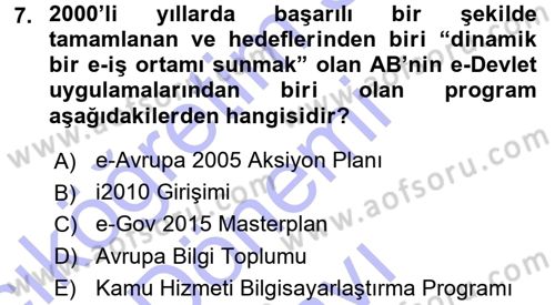 E-İş Süreçleri Dersi 2015 - 2016 Yılı (Final) Dönem Sonu Sınav Soruları 7. Soru