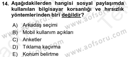 E-İş Süreçleri Dersi 2015 - 2016 Yılı Tek Ders Sınav Soruları 14. Soru