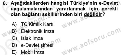 E-İş Süreçleri Dersi 2015 - 2016 Yılı Tek Ders Sınav Soruları 8. Soru