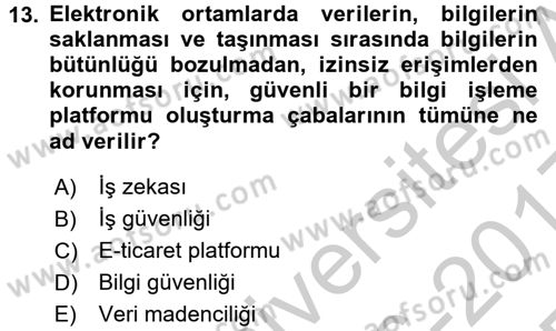 E-İş Süreçleri Dersi 2016 - 2017 Yılı 3 Ders Sınav Soruları 13. Soru