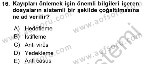 E-İş Süreçleri Dersi 2016 - 2017 Yılı 3 Ders Sınav Soruları 16. Soru