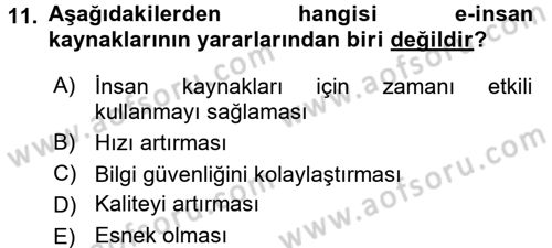 E-İş Süreçleri Dersi 2016 - 2017 Yılı (Vize) Ara Sınav Soruları 11. Soru
