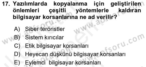 E-İş Süreçleri Dersi 2016 - 2017 Yılı (Final) Dönem Sonu Sınav Soruları 17. Soru