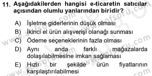 E-İş Süreçleri Dersi 2017 - 2018 Yılı 3 Ders Sınav Soruları 11. Soru