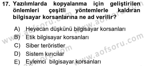 E-İş Süreçleri Dersi 2017 - 2018 Yılı 3 Ders Sınav Soruları 17. Soru
