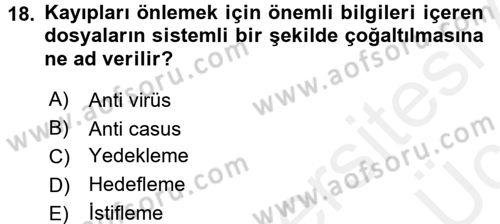 E-İş Süreçleri Dersi 2017 - 2018 Yılı 3 Ders Sınav Soruları 18. Soru