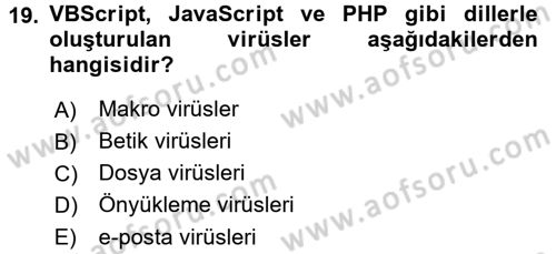 E-İş Süreçleri Dersi 2017 - 2018 Yılı 3 Ders Sınav Soruları 19. Soru