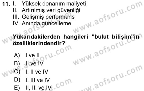 E-İş Süreçleri Dersi 2017 - 2018 Yılı (Final) Dönem Sonu Sınav Soruları 11. Soru