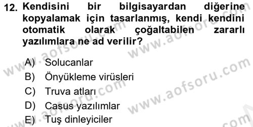E-İş Süreçleri Dersi 2017 - 2018 Yılı (Final) Dönem Sonu Sınav Soruları 12. Soru