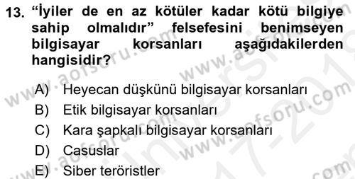 E-İş Süreçleri Dersi 2017 - 2018 Yılı (Final) Dönem Sonu Sınav Soruları 13. Soru