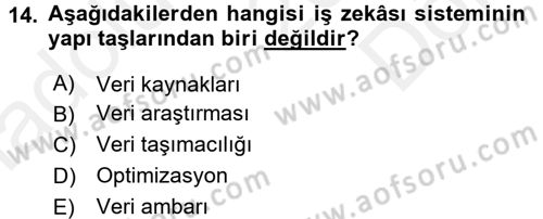 E-İş Süreçleri Dersi 2017 - 2018 Yılı (Final) Dönem Sonu Sınav Soruları 14. Soru