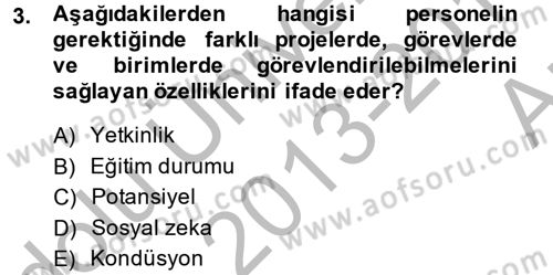 Performans Yönetimi Dersi 2013 - 2014 Yılı (Vize) Ara Sınavı 3. Soru