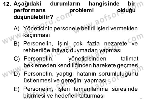 Performans Yönetimi Dersi 2013 - 2014 Yılı Tek Ders Sınavı 12. Soru