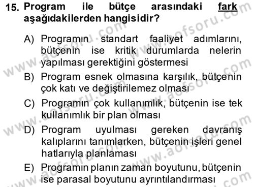 Performans Yönetimi Dersi 2014 - 2015 Yılı (Vize) Ara Sınav Soruları 15. Soru