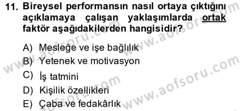 Performans Yönetimi Dersi 2014 - 2015 Yılı (Final) Dönem Sonu Sınavı 11. Soru