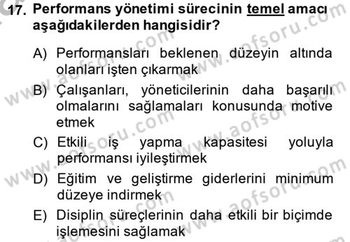 Performans Yönetimi Dersi 2014 - 2015 Yılı (Final) Dönem Sonu Sınavı 17. Soru