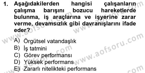 Performans Yönetimi Dersi 2014 - 2015 Yılı Tek Ders Sınavı 1. Soru