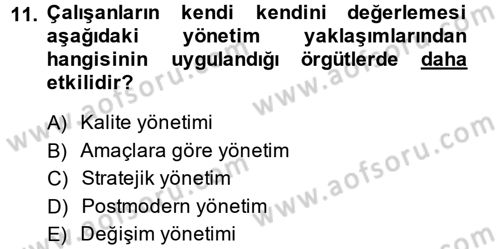 Performans Yönetimi Dersi 2014 - 2015 Yılı Tek Ders Sınavı 11. Soru