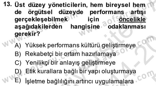 Performans Yönetimi Dersi 2014 - 2015 Yılı Tek Ders Sınavı 13. Soru