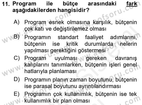 Performans Yönetimi Dersi 2015 - 2016 Yılı (Vize) Ara Sınavı 11. Soru