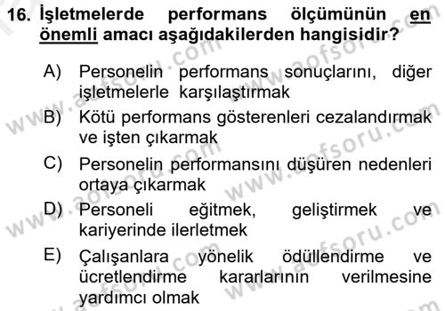 Performans Yönetimi Dersi 2015 - 2016 Yılı (Vize) Ara Sınavı 16. Soru