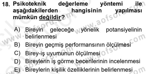 Performans Yönetimi Dersi 2015 - 2016 Yılı (Vize) Ara Sınavı 18. Soru