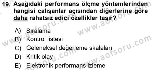 Performans Yönetimi Dersi 2015 - 2016 Yılı (Vize) Ara Sınavı 19. Soru