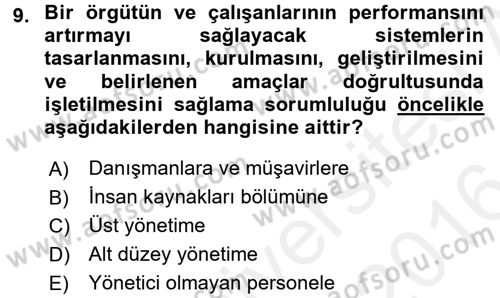 Performans Yönetimi Dersi 2015 - 2016 Yılı (Vize) Ara Sınavı 9. Soru