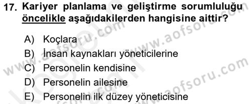 Performans Yönetimi Dersi 2015 - 2016 Yılı Tek Ders Sınav Soruları 17. Soru