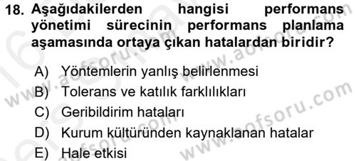 Performans Yönetimi Dersi 2015 - 2016 Yılı Tek Ders Sınav Soruları 18. Soru