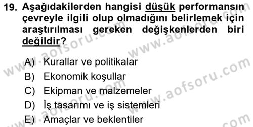 Performans Yönetimi Dersi 2015 - 2016 Yılı Tek Ders Sınav Soruları 19. Soru