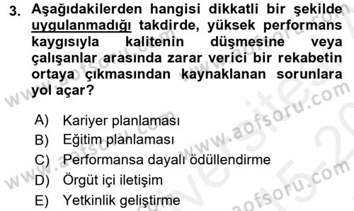 Performans Yönetimi Dersi 2015 - 2016 Yılı Tek Ders Sınav Soruları 3. Soru