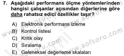 Performans Yönetimi Dersi 2015 - 2016 Yılı Tek Ders Sınav Soruları 7. Soru
