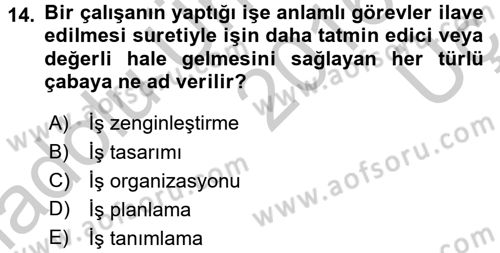 Performans Yönetimi Dersi 2016 - 2017 Yılı 3 Ders Sınav Soruları 14. Soru