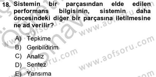Performans Yönetimi Dersi 2016 - 2017 Yılı 3 Ders Sınav Soruları 18. Soru