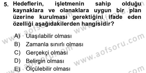 Performans Yönetimi Dersi 2016 - 2017 Yılı 3 Ders Sınav Soruları 5. Soru