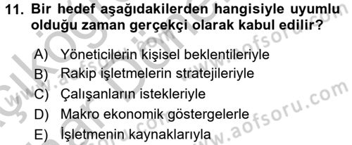 Performans Yönetimi Dersi 2016 - 2017 Yılı (Vize) Ara Sınav Soruları 11. Soru