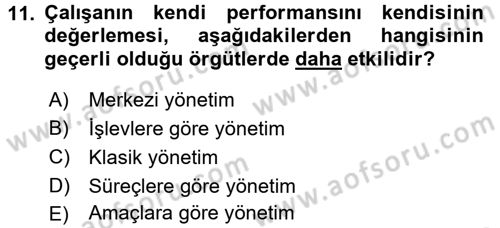 Performans Yönetimi Dersi 2017 - 2018 Yılı 3 Ders Sınavı 11. Soru