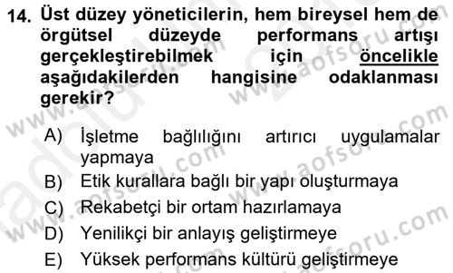 Performans Yönetimi Dersi 2017 - 2018 Yılı 3 Ders Sınavı 14. Soru