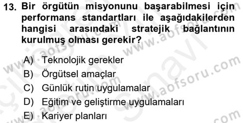 Performans Yönetimi Dersi 2017 - 2018 Yılı (Vize) Ara Sınavı 13. Soru