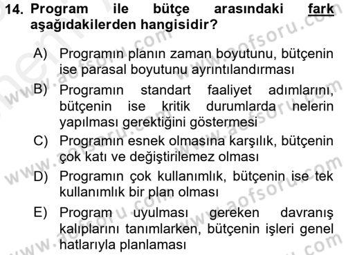 Performans Yönetimi Dersi 2017 - 2018 Yılı (Vize) Ara Sınavı 14. Soru