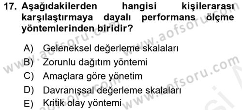 Performans Yönetimi Dersi 2017 - 2018 Yılı (Vize) Ara Sınavı 17. Soru