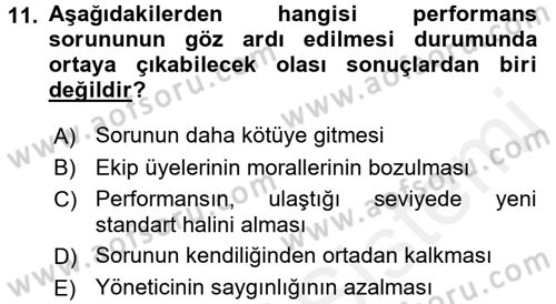 Performans Yönetimi Dersi 2017 - 2018 Yılı (Final) Dönem Sonu Sınavı 11. Soru