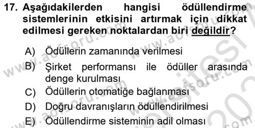 Performans Yönetimi Dersi 2021 - 2022 Yılı (Final) Dönem Sonu Sınav Soruları 17. Soru