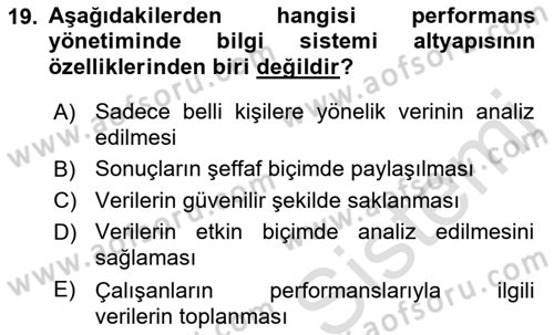 Performans Yönetimi Dersi 2021 - 2022 Yılı (Final) Dönem Sonu Sınav Soruları 19. Soru