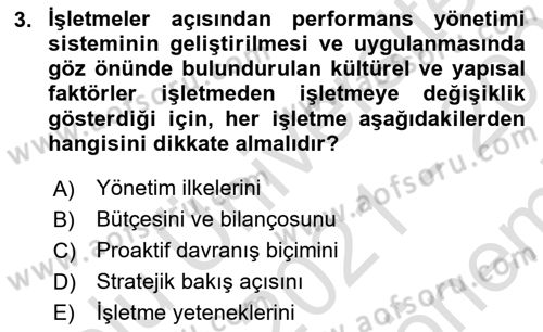 Performans Yönetimi Dersi 2021 - 2022 Yılı (Final) Dönem Sonu Sınav Soruları 3. Soru