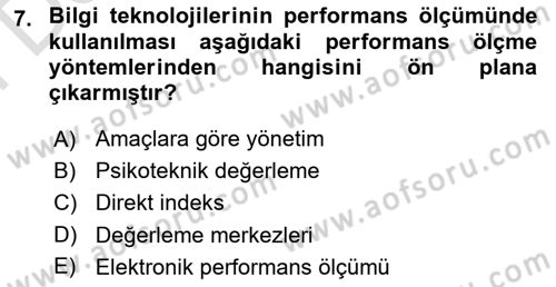 Performans Yönetimi Dersi 2021 - 2022 Yılı (Final) Dönem Sonu Sınav Soruları 7. Soru