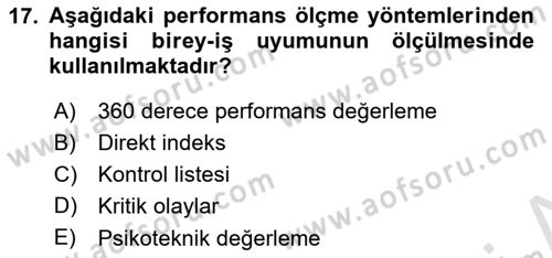 Performans Yönetimi Dersi 2023 - 2024 Yılı (Vize) Ara Sınavı 17. Soru